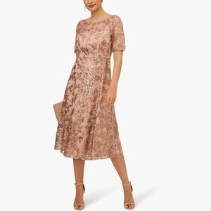 New Adrianna Papell Sequin Embroidery Dress In Almondine Size 2